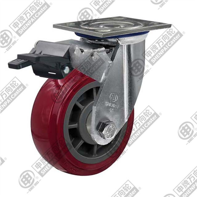 6" swivel onoff with brake (Nylon pedal) PU Caster (Purplish red)