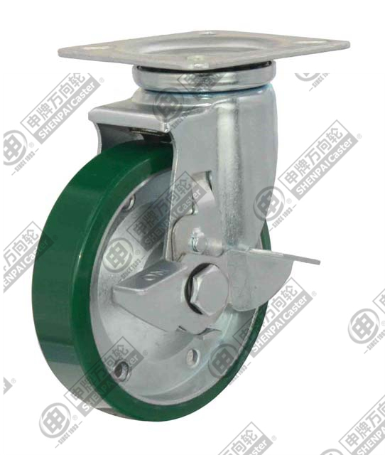 4" swivel with brake PU on steel core Caster (Green)