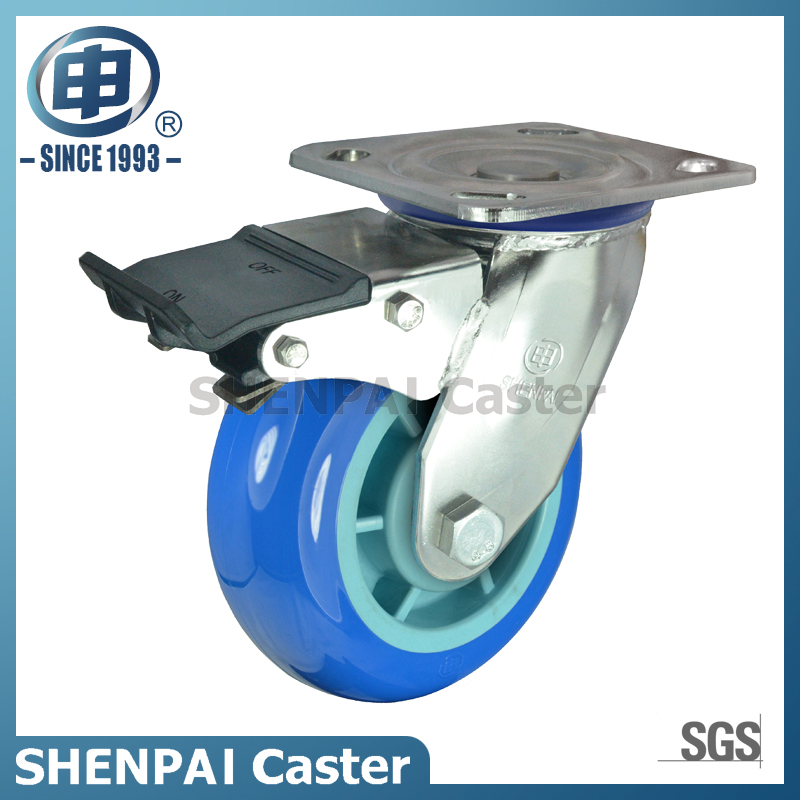 8"Stainless Steel Bracket Swivel Locking PU Caster Wheel 