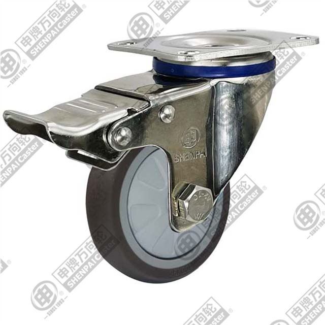 4" swivel with brake Stainless bracket TPR Caster (Brown)