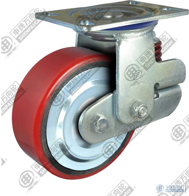 6" Swivel PU on cast iron core Caster (Red flat)