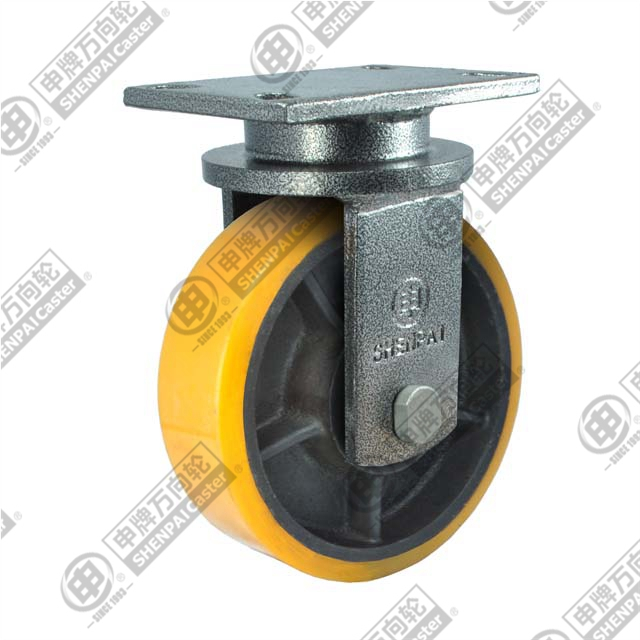 10" Rigid (Powder) PU on cast iron core Caster (Yellow)