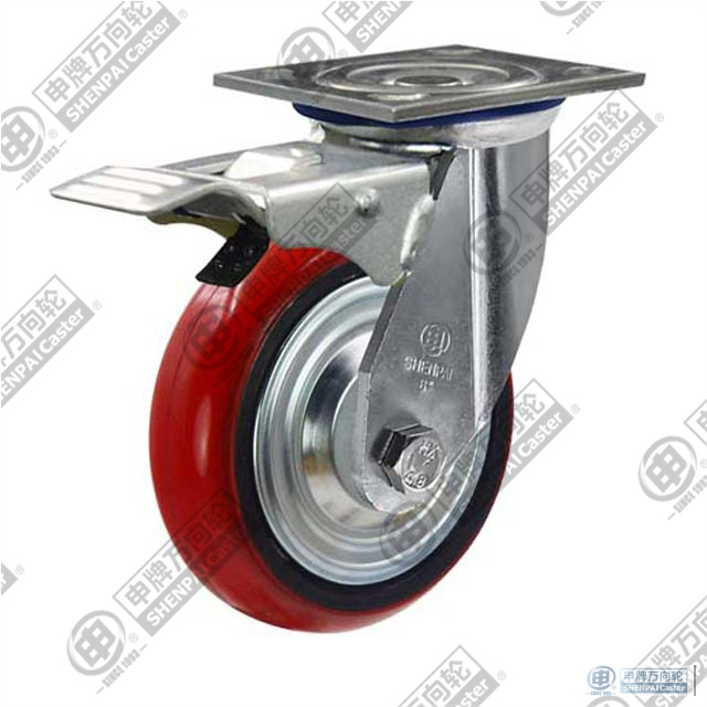 8" Swivel with brake PU (Red)