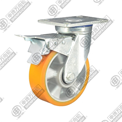 Shock Resistant Aluminum Core PU Wheel Swivel with Brake Caster 4inch 