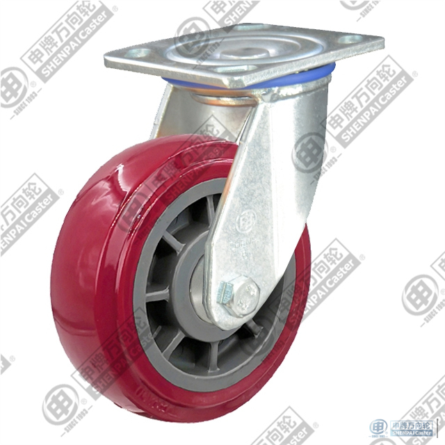 8" Swivel PU on plastic core Caster (Purplish red)