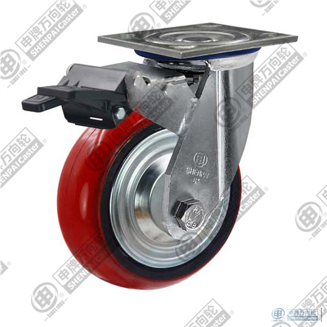 8" Swivel with brake PU (Red)