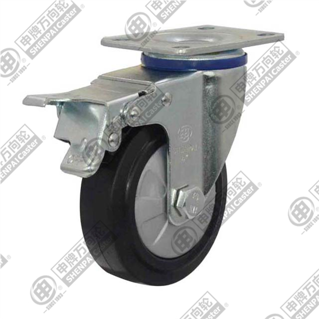 4" swivel onoff with brake Rubber on nylon core Caster (Black)