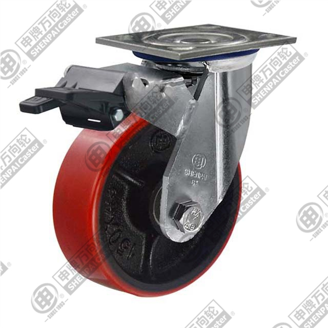 6" Swivel with brake PU (Red)