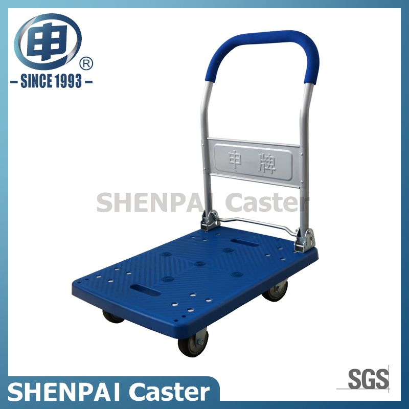 180kg Blue Plastic Folding Hand Cart with TPR Wheels 