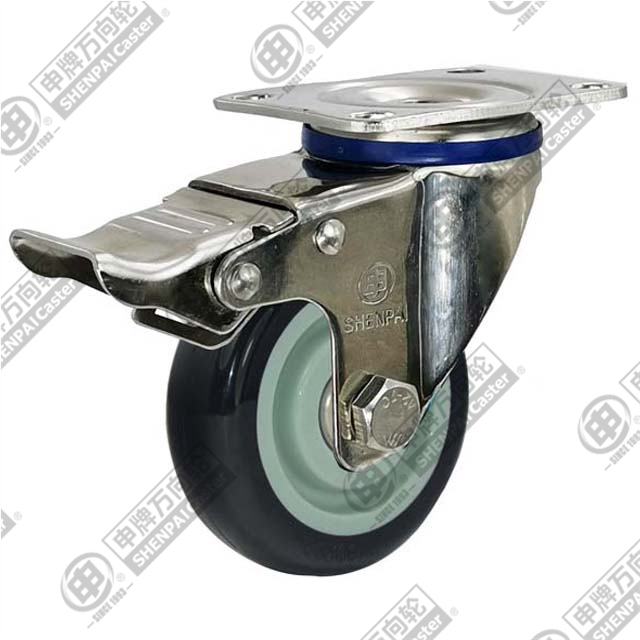 4" swivel with brake Stainless bracket Super PU Caster