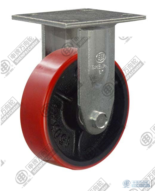 6" Rigid PU on cast iron core Caster (Red)