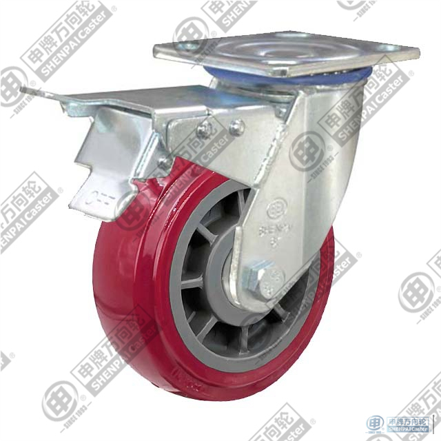 6" swivel onoff with brake PU on plastic core Caster (Purplish red)