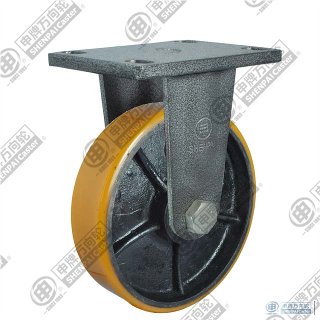 12" Rigid (Powder) PU on cast iron core Caster (Yellow flat)