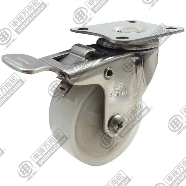 1.5" swivel with brake Stainless steel bracket (Nylon) Caster (White)