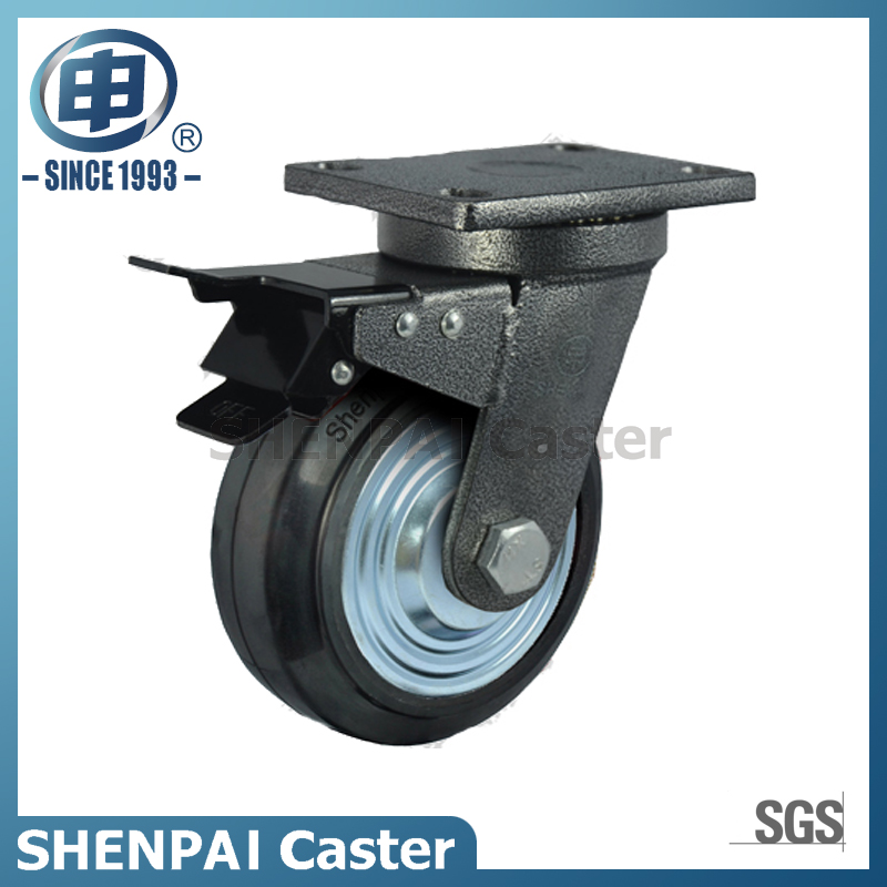 6"Iron Core Rubber Swivel Locking Industrial Caster Wheel 