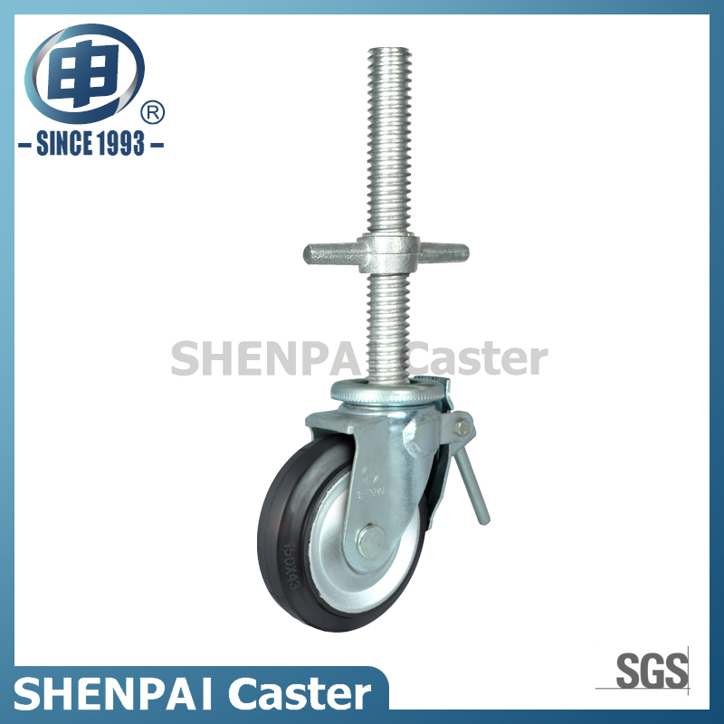 5"Steel Core Rubber Threaded Stem Swivel Locking Scaffold Caster 