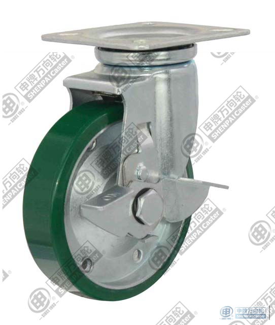 8" swivel with brake PU on steel core Caster (Green)