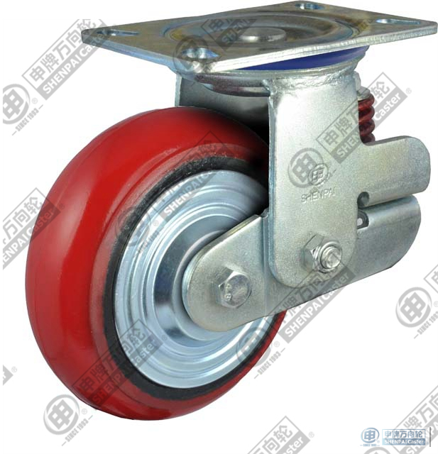 6" Swivel PU on cast iron core Caster (Red arc)
