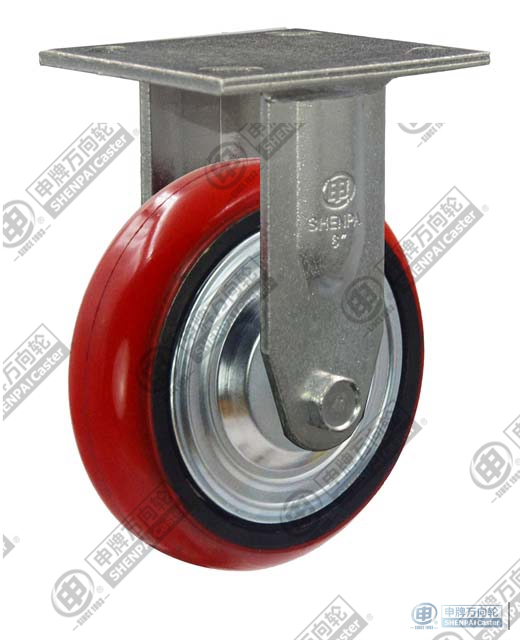 6" Rigid PU on cast iron core Caster (Red arc)
