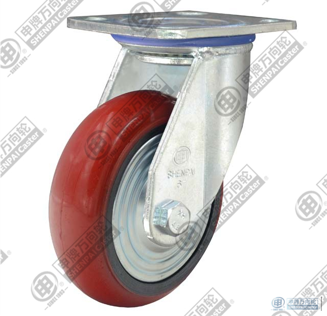 5" Swivel PU on cast iron core Caster (Red arc)