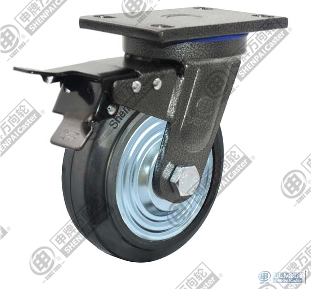 5" Swivel with brake (Powder) [Rubber on cast iron core] Caster (Black)