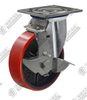 6" Side brake PU on cast iron core Caster (Red)