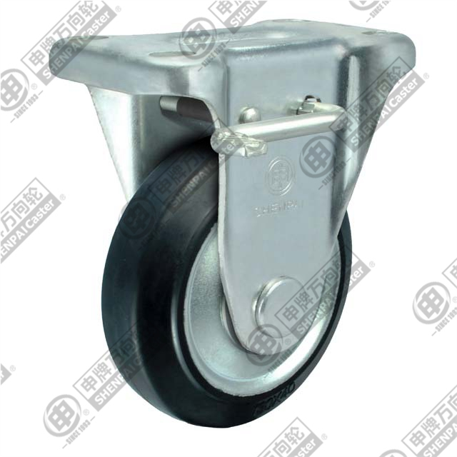 5" Rigid with brake Rubber on steel core Caster (Black)