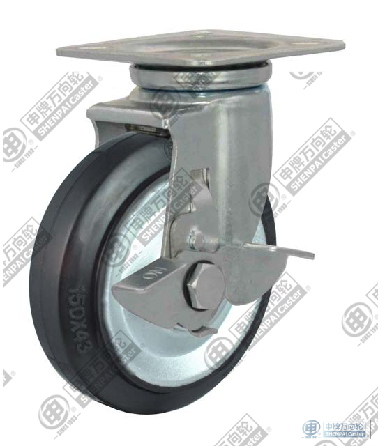 5" swivel with brake Rubber on steel core Caster (Black)