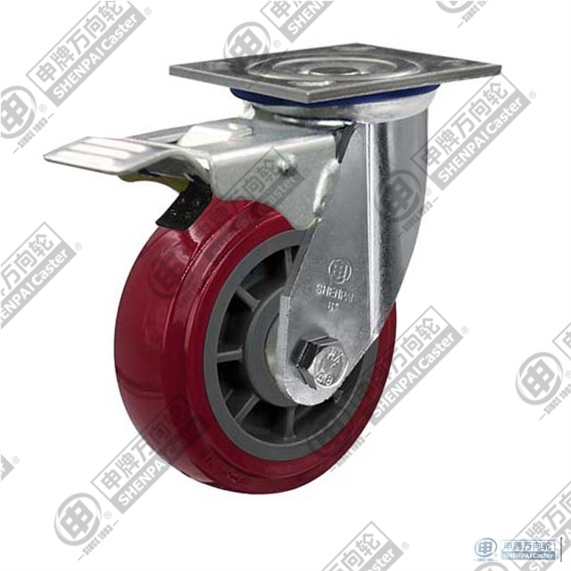 8" swivel with brake PU Caster (Purplish red)