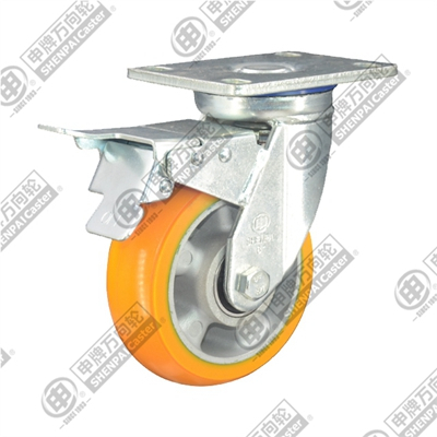 Shock Resistant Aluminum Core PU Swivel with Brake Caster with ARC PU Wheel 5inch